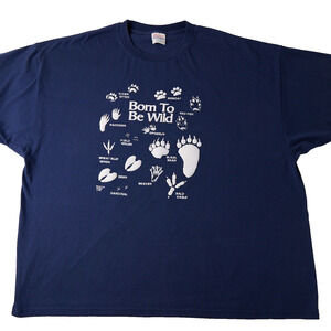 Vtg Hanes T-Shirt Men's 3XL Animal Tracks Hiking Hiker Nature Wildlife Gorpcore